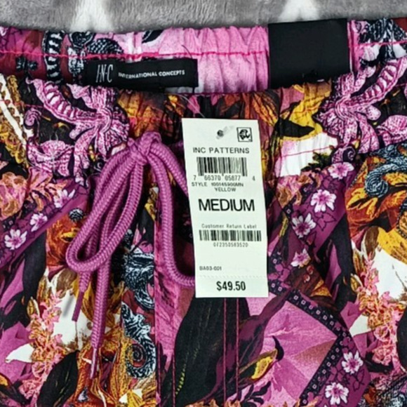 INC Swim Trunks Men Medium Pink Baroque Paisley Drawstring Lined - Picture 2 of 6